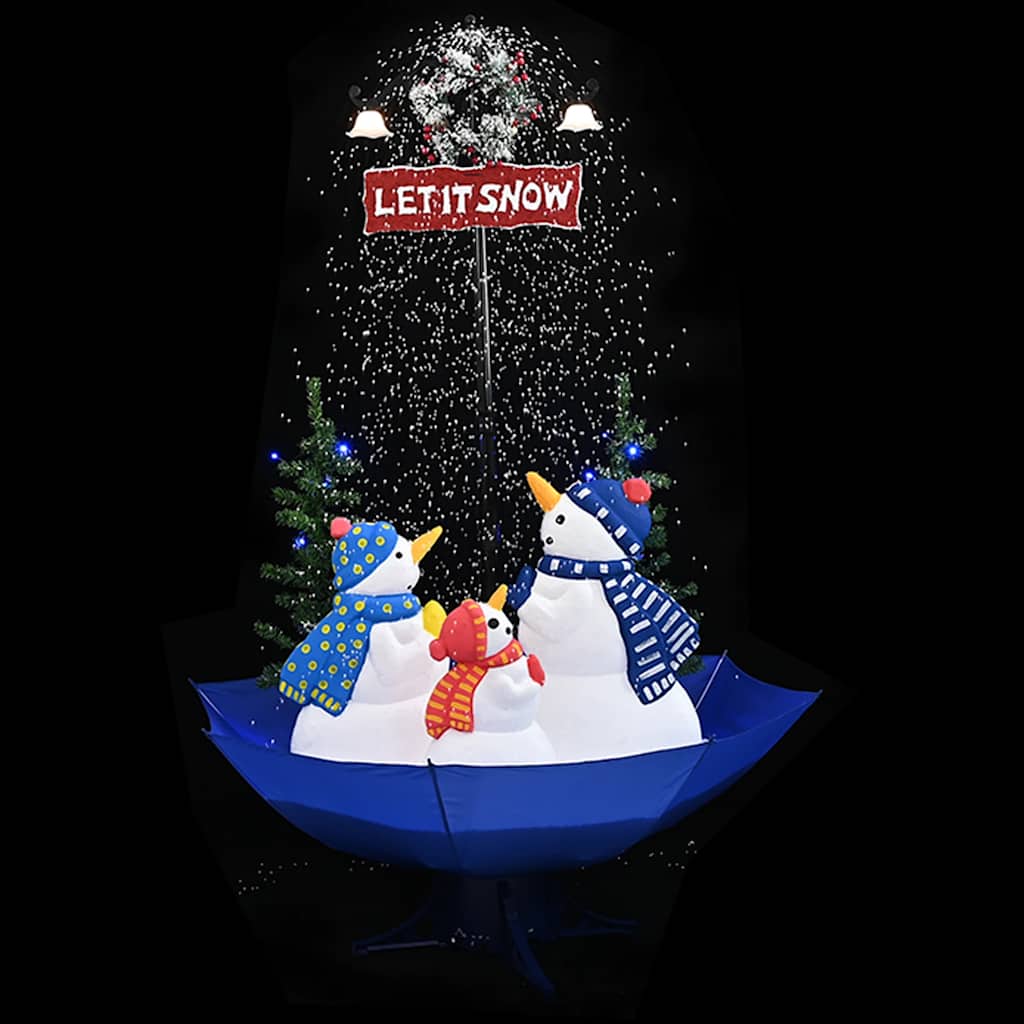 Albero di Natale con Nevicata e Base ad Ombrello Blu 170 cm PVC
