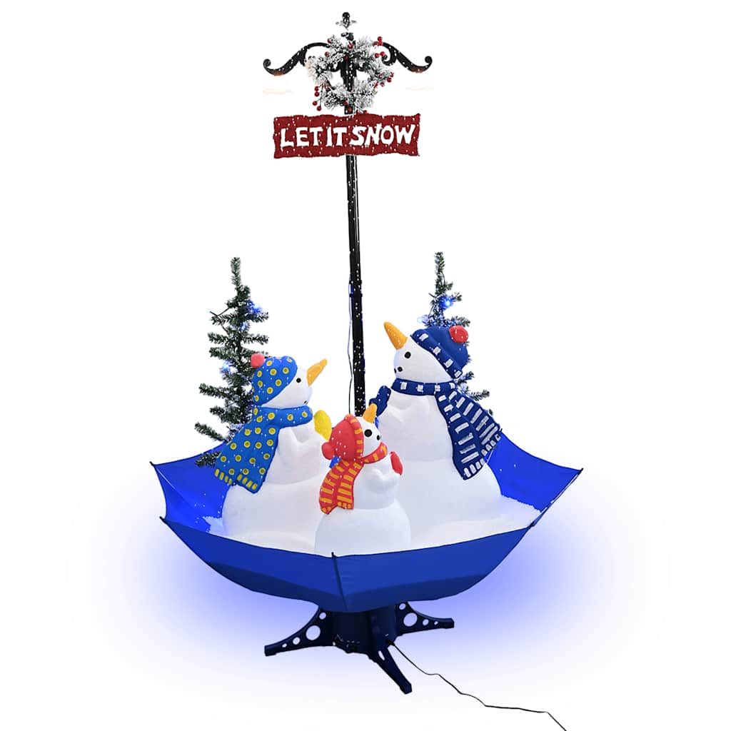 Albero di Natale con Nevicata e Base ad Ombrello Blu 170 cm PVC