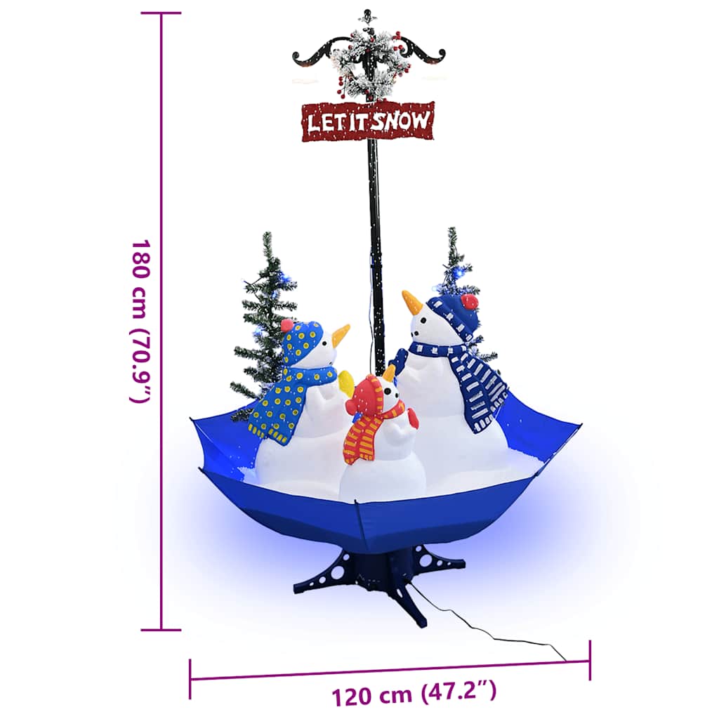 Albero di Natale con Nevicata e Base ad Ombrello Blu 170 cm PVC