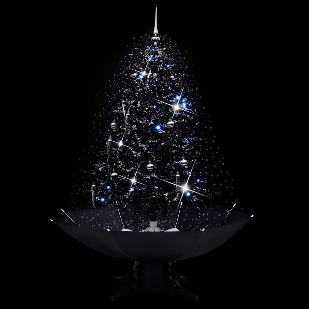 Albero di Natale con Nevicata e Base ad Ombrello Nero 140cm PVC