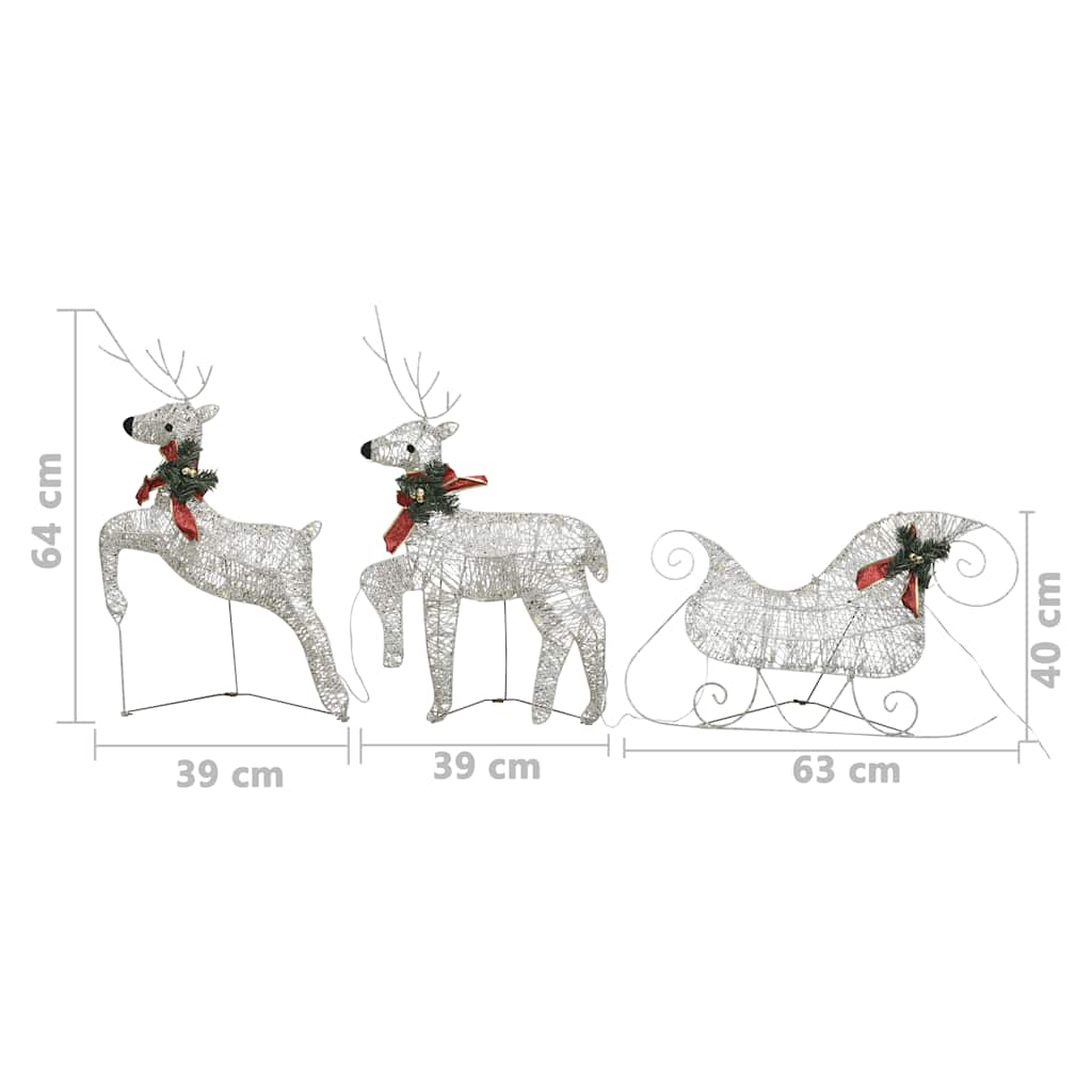 Renne e Slitta di Natale Decorazione per Esterni 60 LED Oro