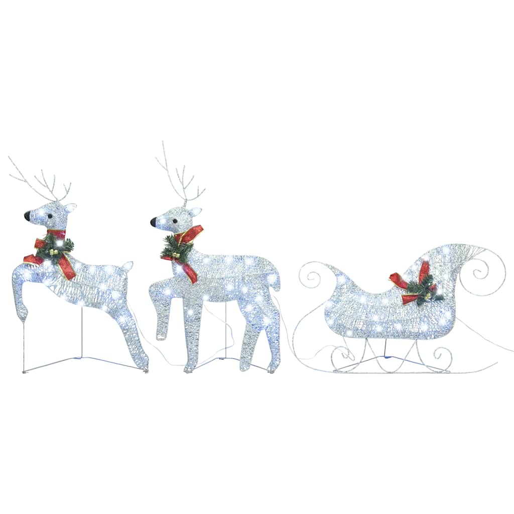 Renne e Slitta di Natale Decorazione per Esterni 60 LED Argento