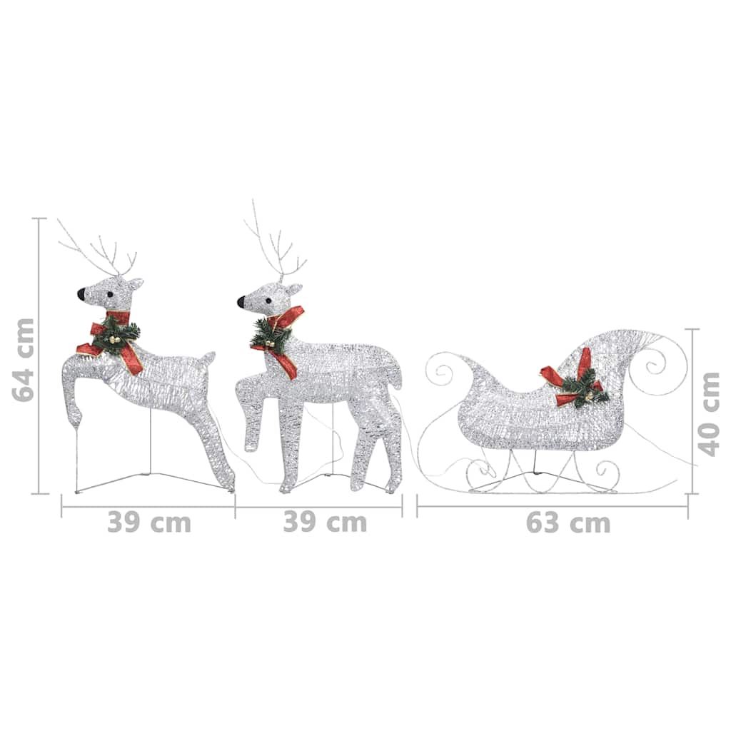 Renne e Slitta di Natale Decorazione per Esterni 60 LED Argento
