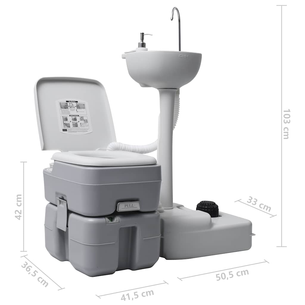 Set WC Portatile da Campeggio e Lavandino con Supporto Grigio
