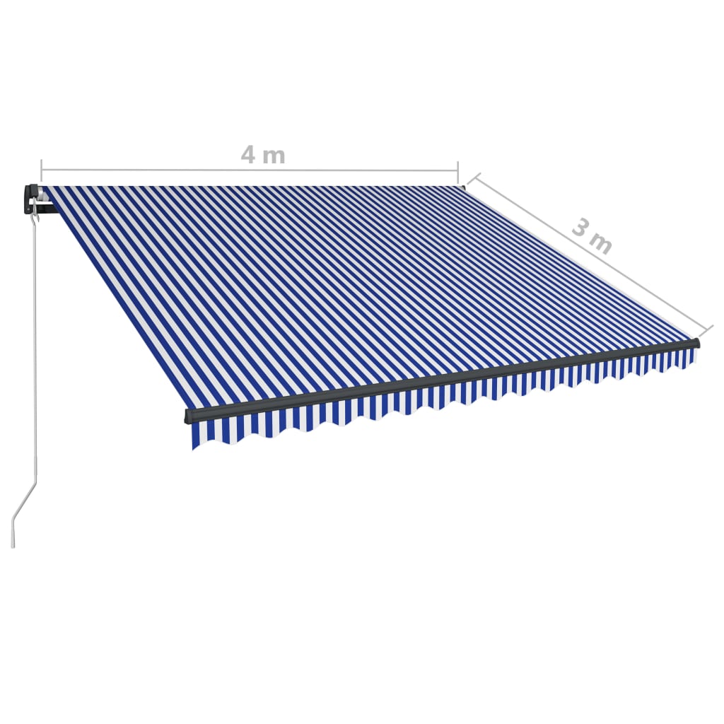 Tenda da Sole Retrattile Manuale e LED 400x300cm Blu e Bianco