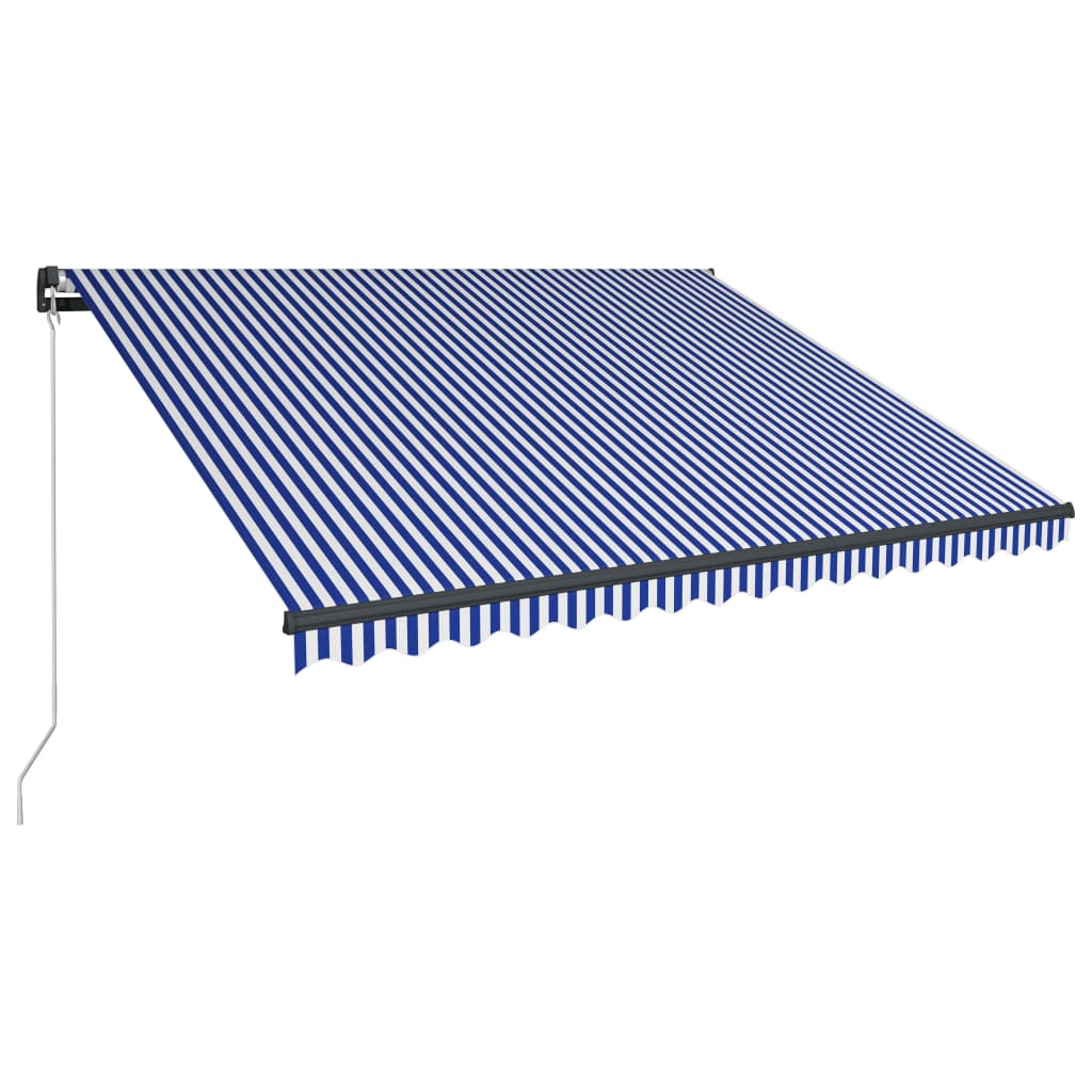 Tenda da Sole Retrattile Manuale e LED 400x300cm Blu e Bianco