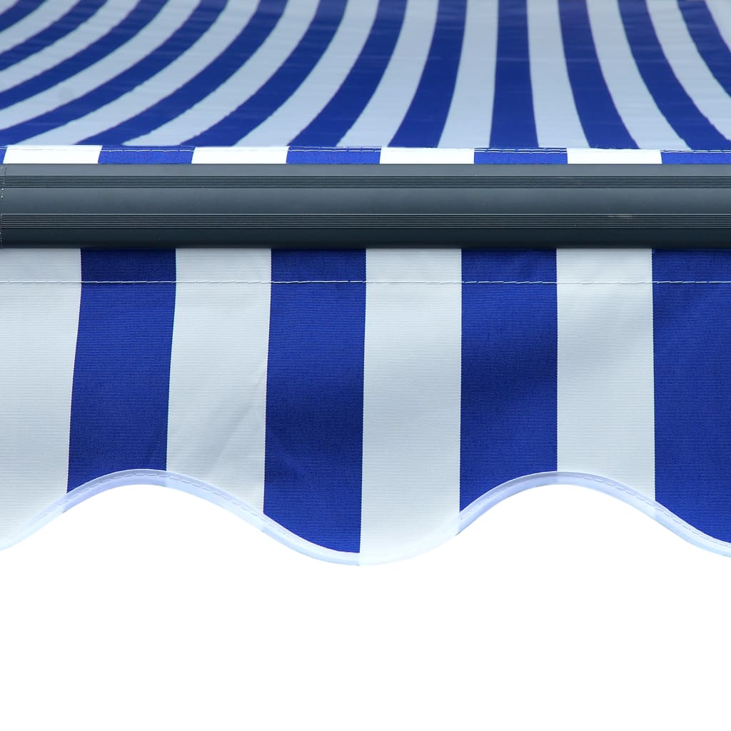 Tenda da Sole Retrattile Manuale e LED 400x300cm Blu e Bianco