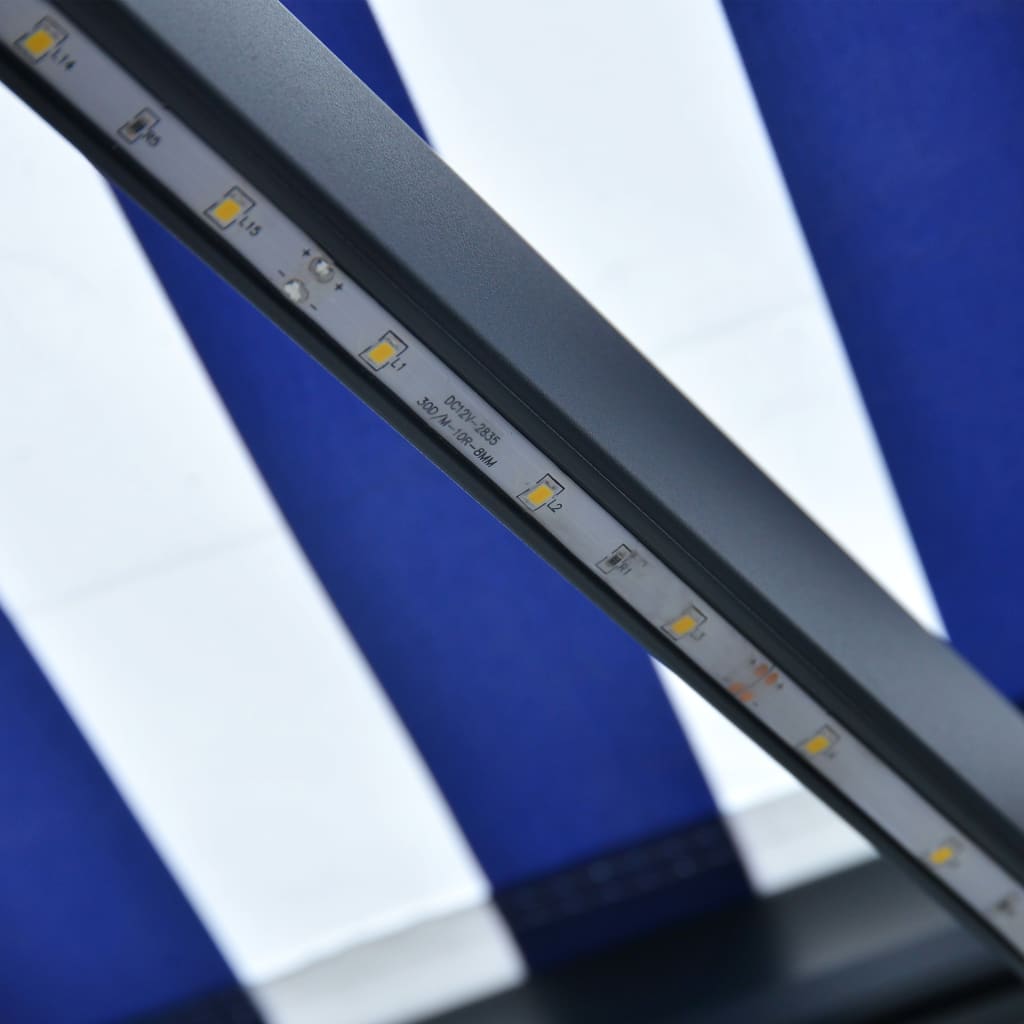 Tenda da Sole Retrattile Manuale e LED 400x300cm Blu e Bianco