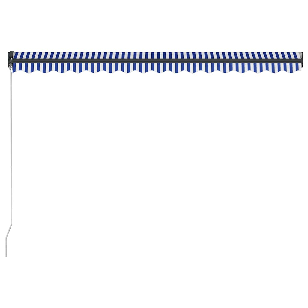 Tenda da Sole Retrattile Manuale con LED 450x300cm Blu e Bianco
