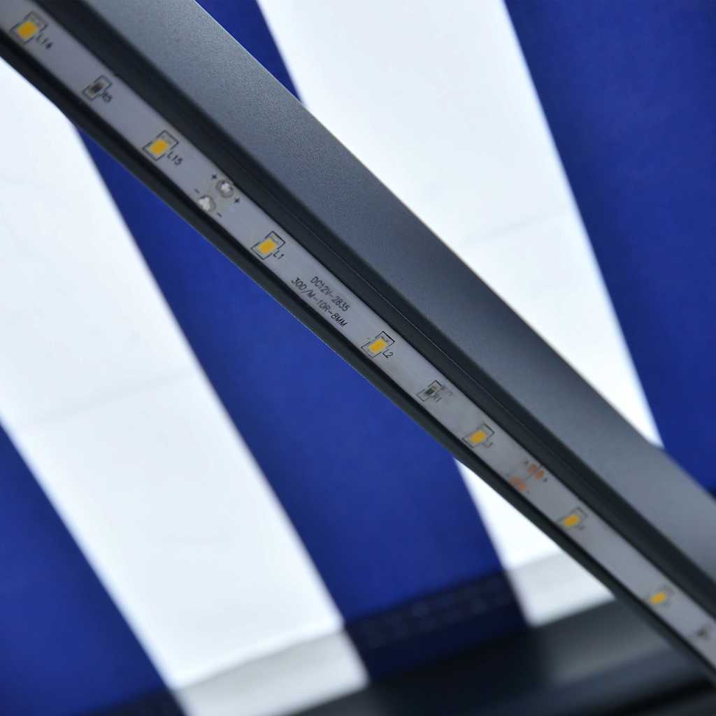 Tenda da Sole Retrattile Manuale con LED 500x300cm Blu e Bianco