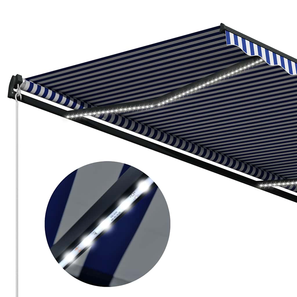 Tenda con Sensore Vento e LED 500x300 cm Blu e Bianca