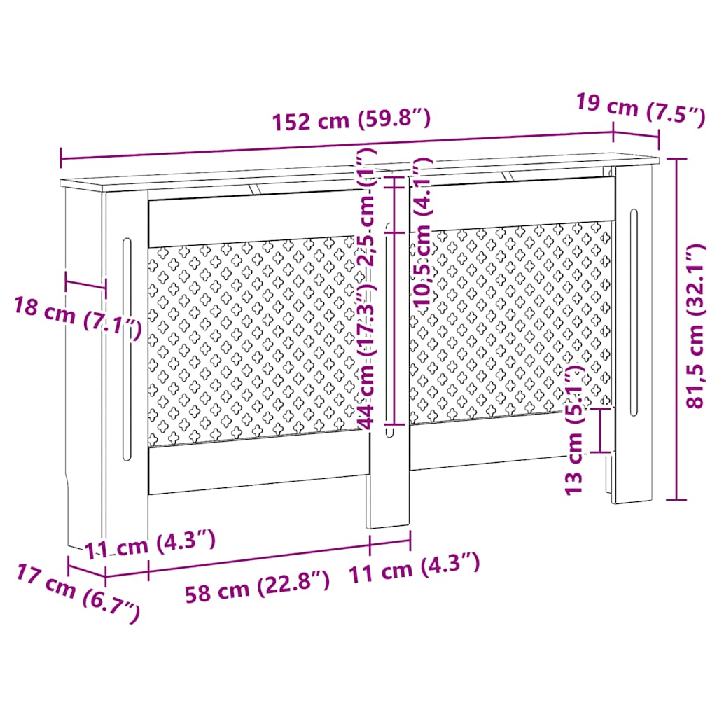 Coperture per Radiatori 2pz Bianche 152x19x81,5 cm in MDF