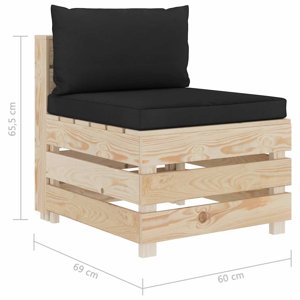 Divano da Giardino in Pallet 3 Posti con Cuscini Nero in Legno