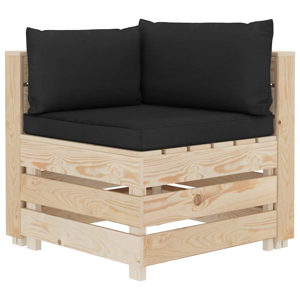 Divano da Giardino in Pallet 3 Posti con Cuscini Nero in Legno