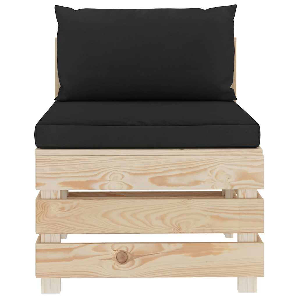 Divano da Giardino in Pallet 3 Posti con Cuscini Nero in Legno