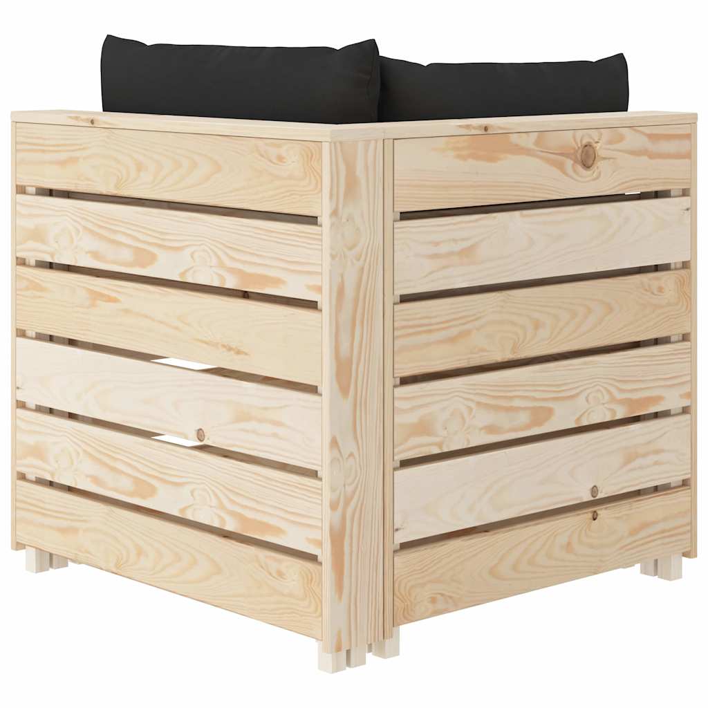 Divano da Giardino in Pallet 3 Posti con Cuscini Nero in Legno