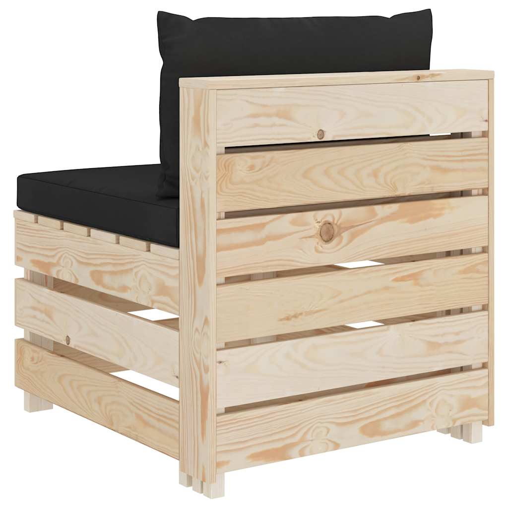 Divano da Giardino in Pallet 3 Posti con Cuscini Nero in Legno