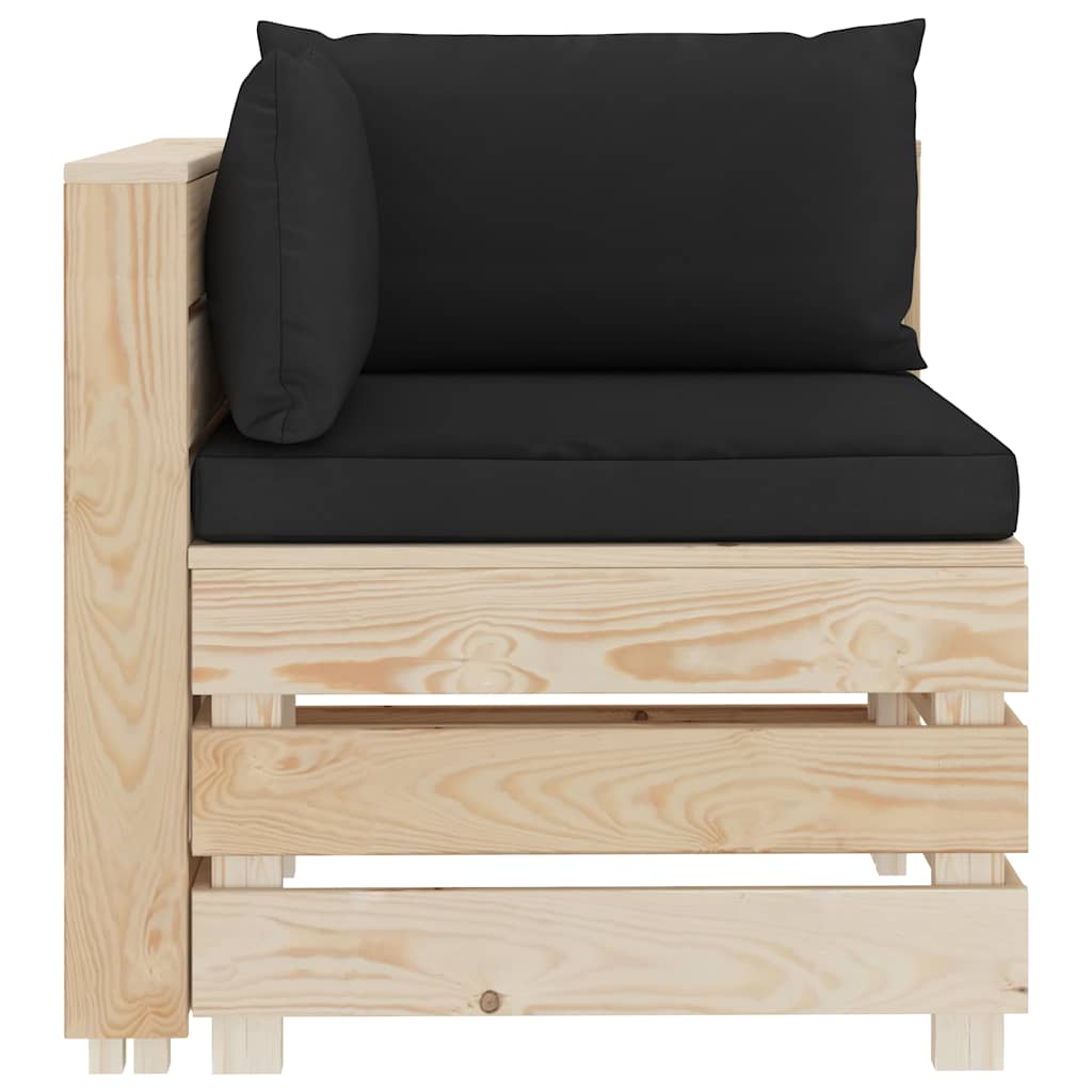 Divano da Giardino in Pallet 3 Posti con Cuscini Nero in Legno