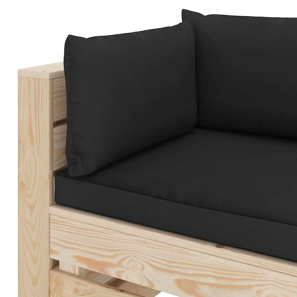 Divano da Giardino in Pallet 3 Posti con Cuscini Nero in Legno