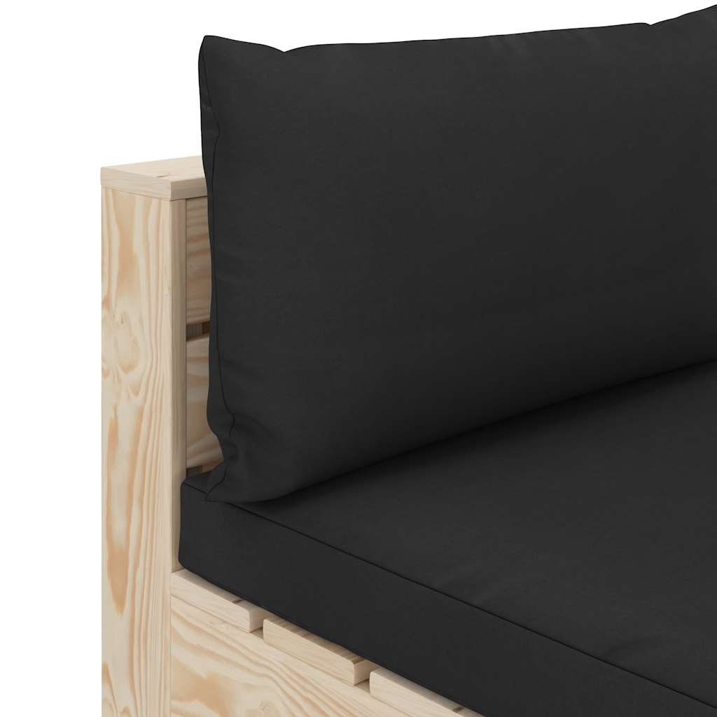 Divano da Giardino in Pallet 3 Posti con Cuscini Nero in Legno