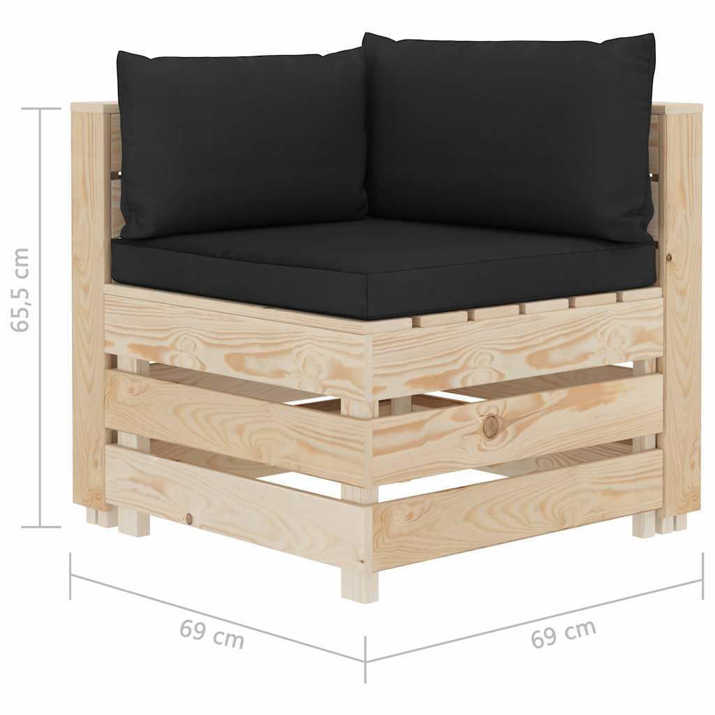 Divano da Giardino in Pallet 3 Posti con Cuscini Nero in Legno
