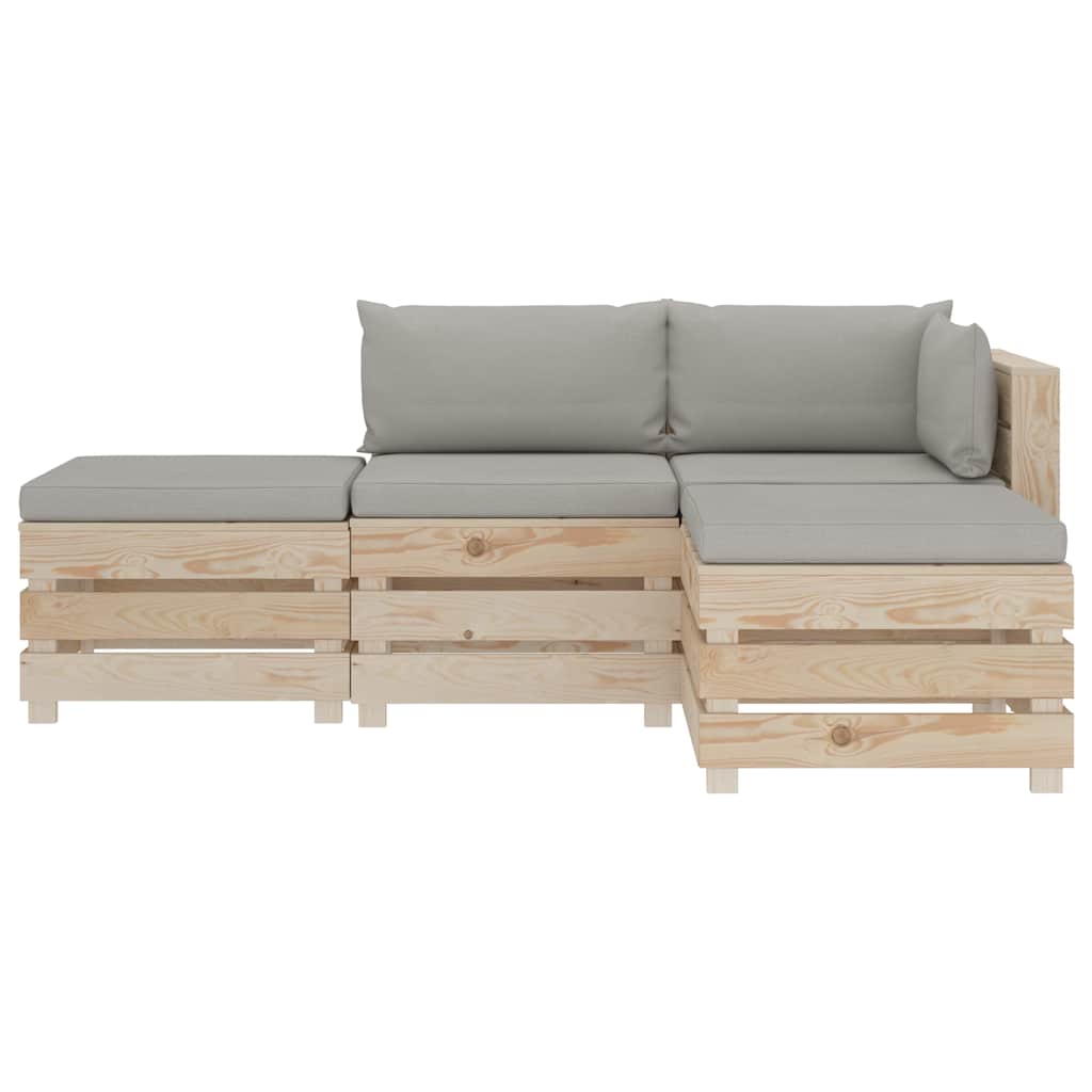 Set Divani da Giardino Pallet 4 pz con Cuscini Talpa in Legno