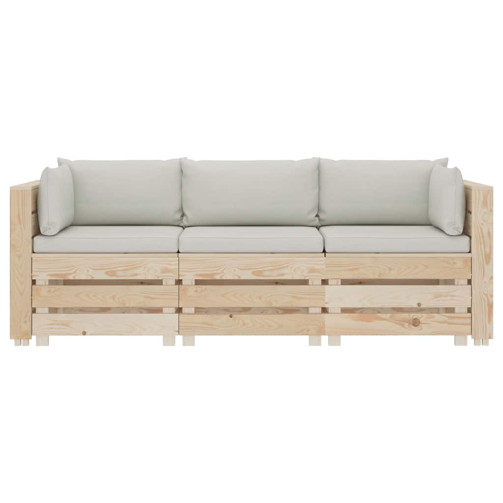 Divano da Giardino in Pallet 3 Posti con Cuscini Beige in Legno