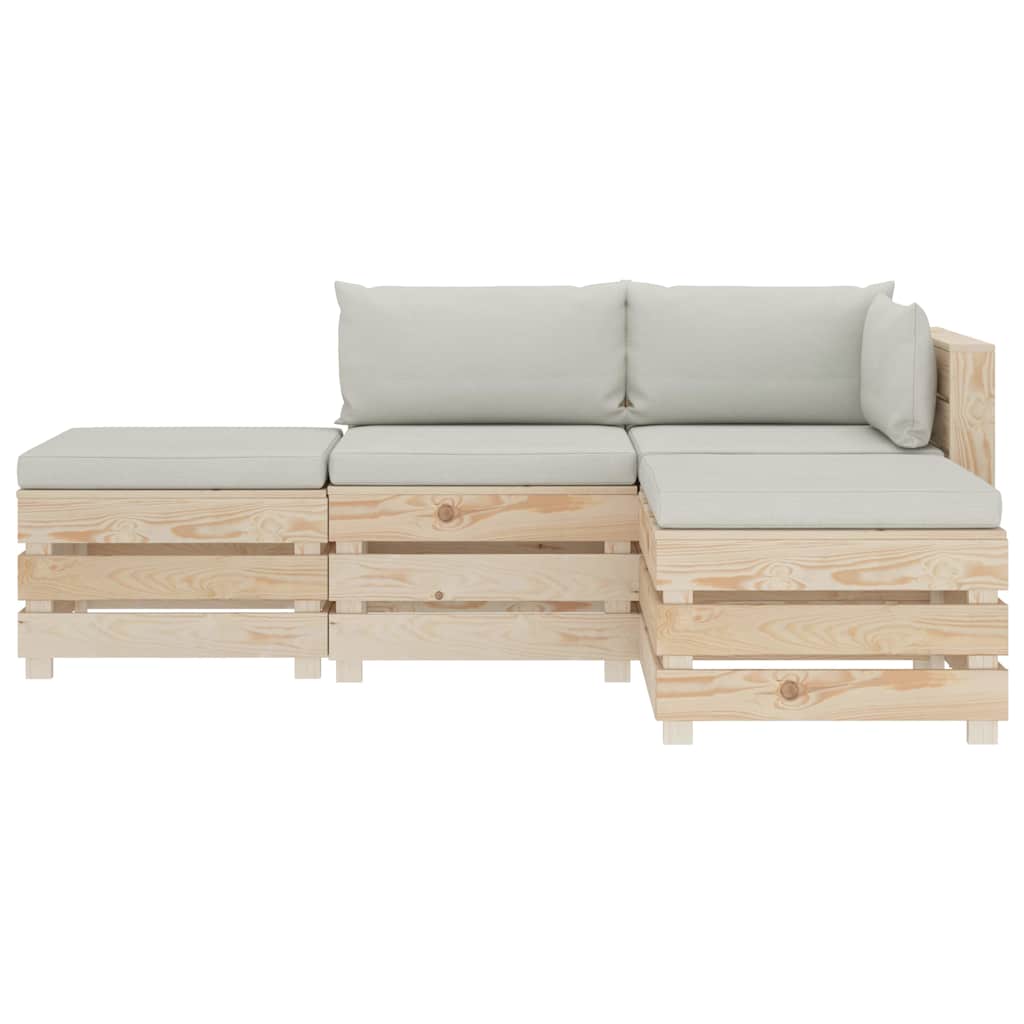 Set Divani da Giardino Pallet 4 pz con Cuscini Beige in Legno