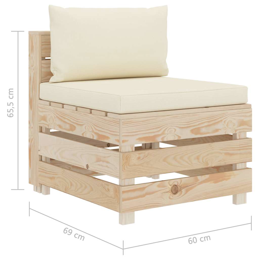 Divano da Giardino in Pallet 3 Posti con Cuscini Crema in Legno