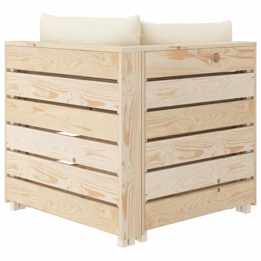 Divano da Giardino in Pallet 3 Posti con Cuscini Crema in Legno