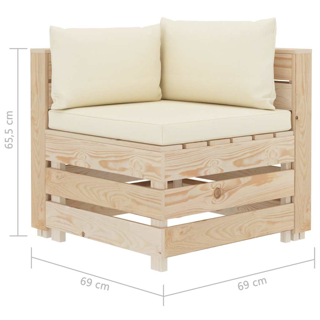 Divano da Giardino in Pallet 3 Posti con Cuscini Crema in Legno