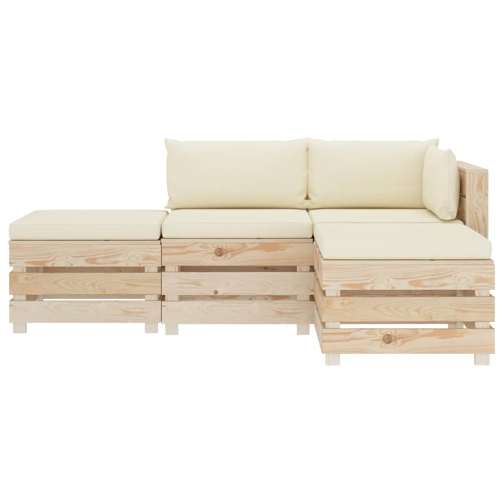 Set Divani da Giardino Pallet 4 pz con Cuscini Crema in Legno