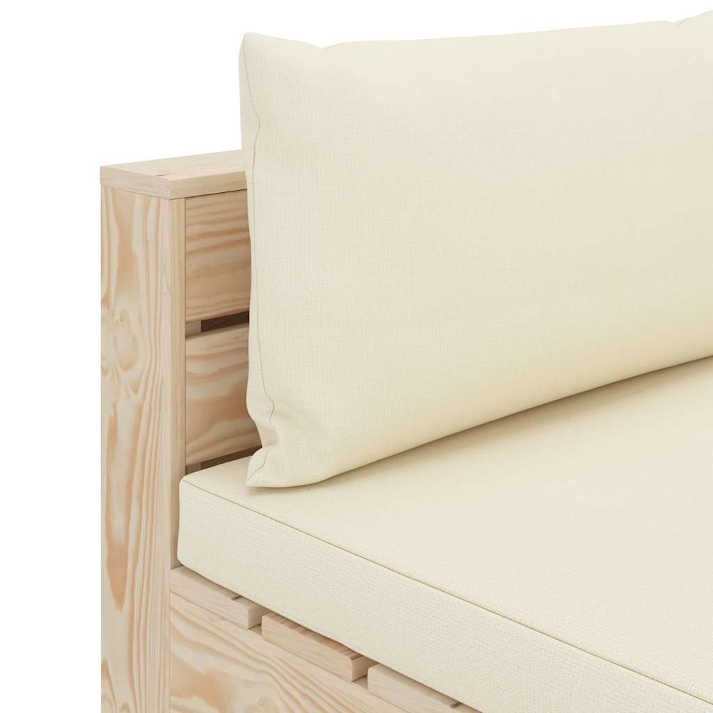 Set Divani da Giardino Pallet 4 pz con Cuscini Crema in Legno