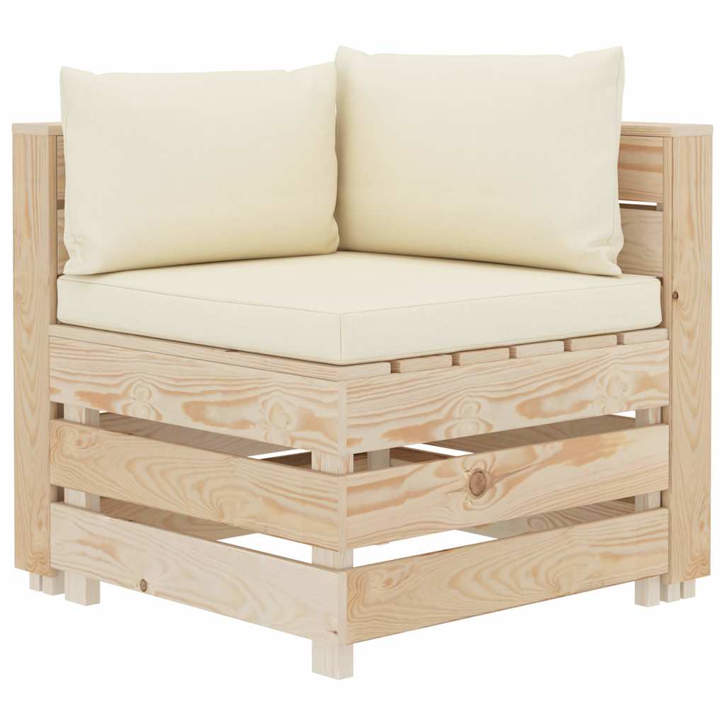 Set Divani da Giardino Pallet 4 pz con Cuscini Crema in Legno