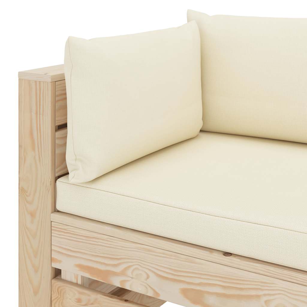 Set Divani da Giardino Pallet 4 pz con Cuscini Crema in Legno