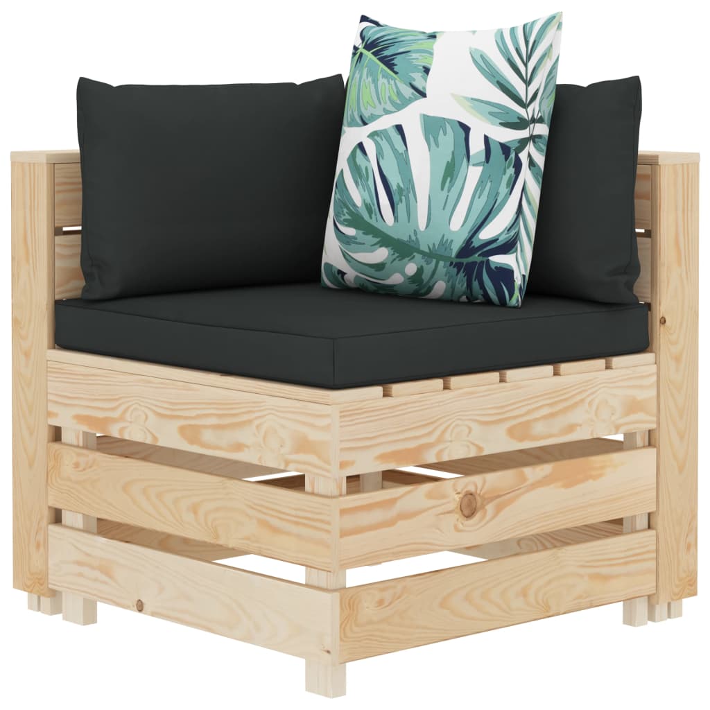 Divano da Giardino in Pallet 3 Posti Cuscini con Fiori in Legno