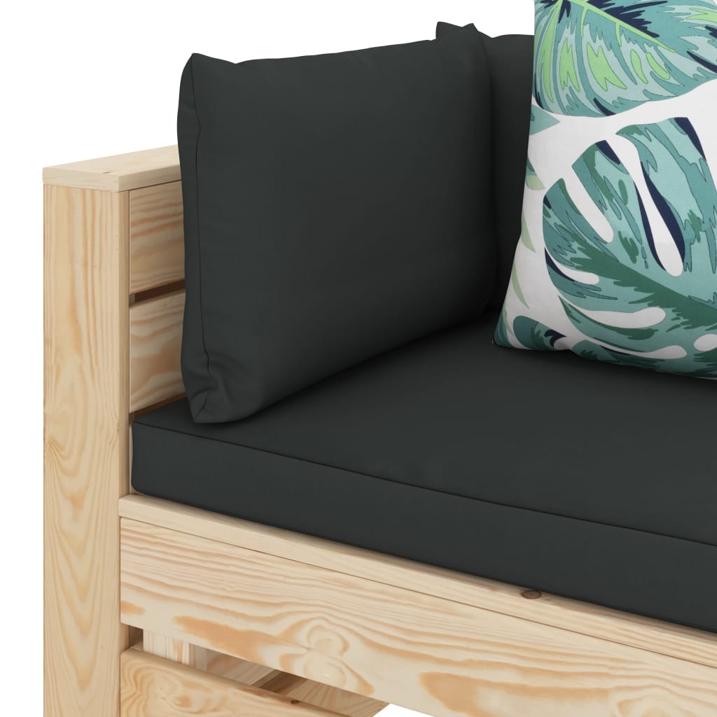Divano da Giardino in Pallet 3 Posti Cuscini con Fiori in Legno