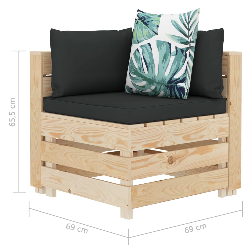 Divano da Giardino in Pallet 3 Posti Cuscini con Fiori in Legno