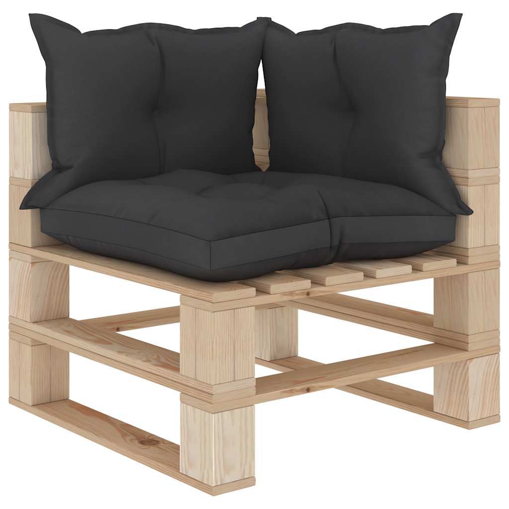 Divano da Giardino in Pallet 4 Posti con Cuscini Neri in Legno