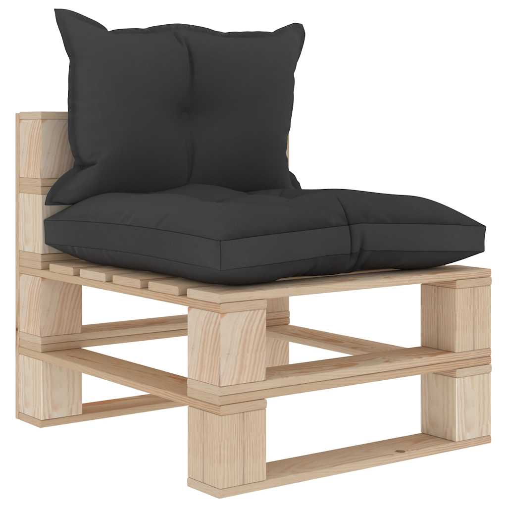 Divano da Giardino in Pallet 4 Posti con Cuscini Neri in Legno