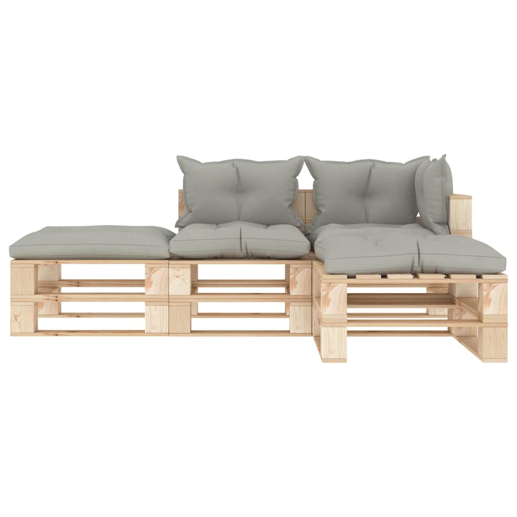 Set Divani da Giardino Pallet 4 pz con Cuscini Talpa in Legno