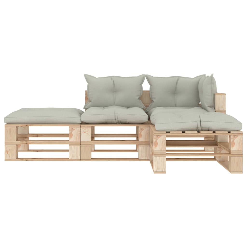 Set Divani da Giardino Pallet 4 pz con Cuscini Beige in Legno