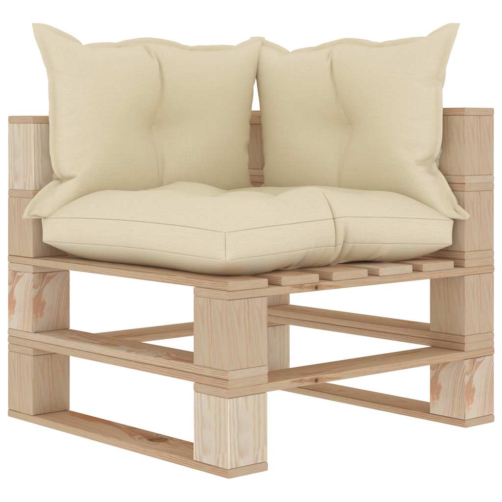Set Divani da Giardino Pallet 4 pz con Cuscini Crema in Legno