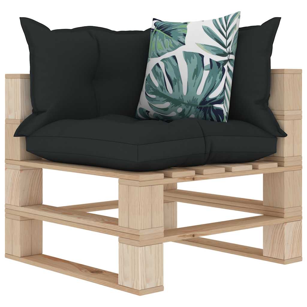 Divano a Pallet 3 Posti con Cuscini Antracite e Fiori in Legno