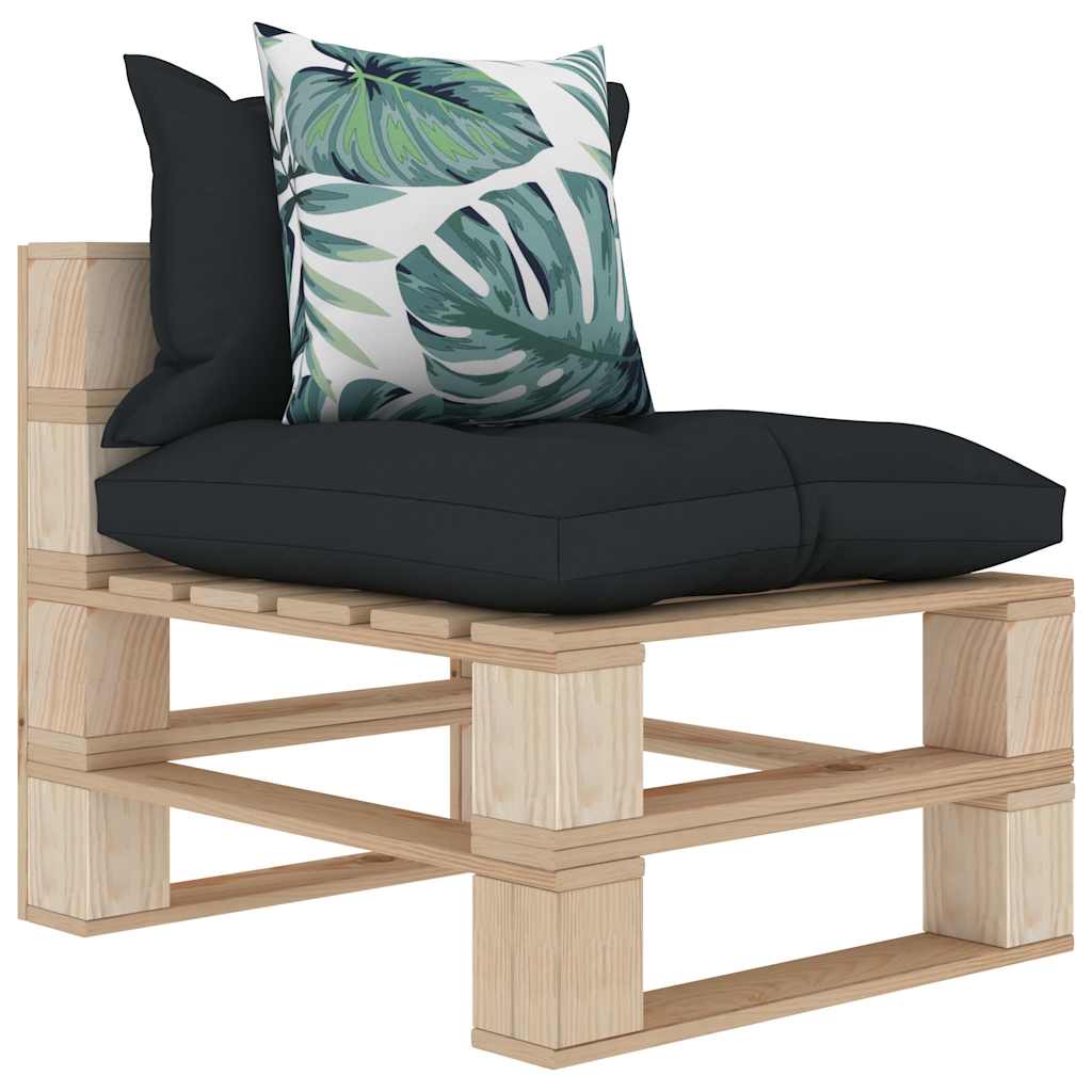Divani Giardino Pallet 4 pz Cuscini Antracite e Fiori in Legno