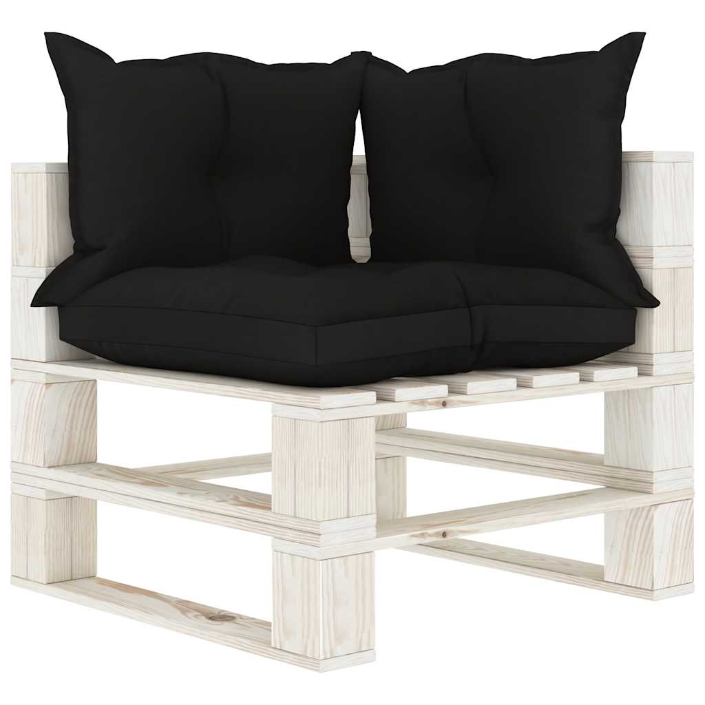 Divano da Giardino Pallet 4 Posti con Cuscini Neri in Legno