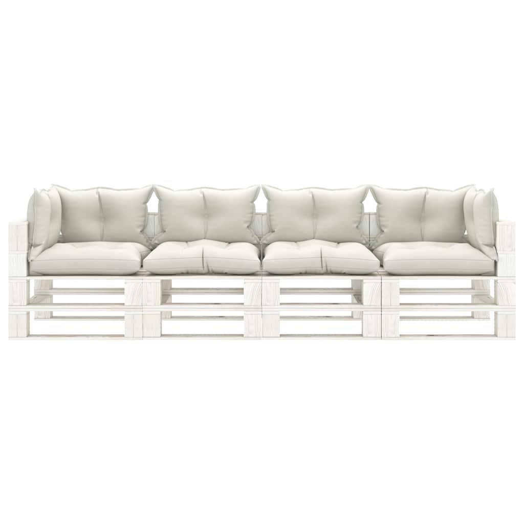 Divano da Giardino in Pallet 4 Posti con Cuscini Beige in Legno