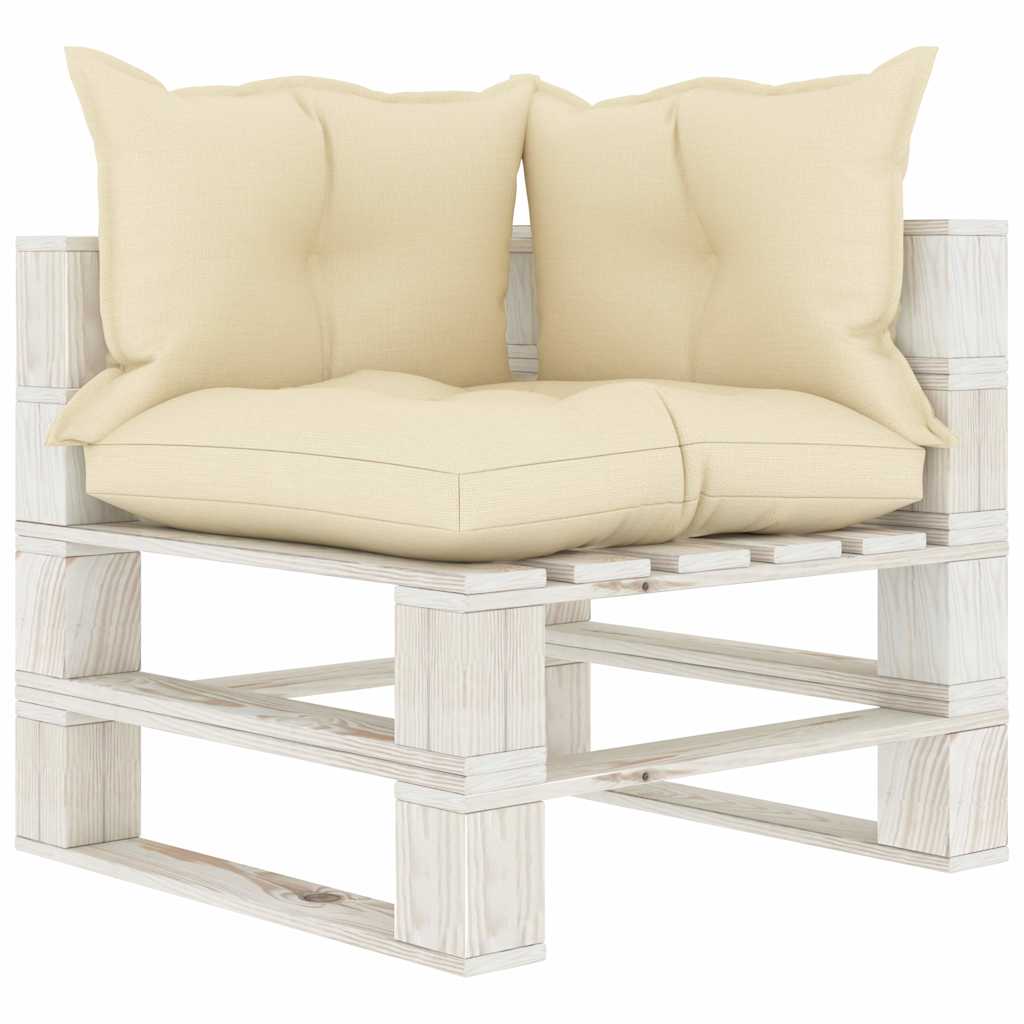Divano da Giardino Pallet 4 Posti con Cuscini Crema in Legno