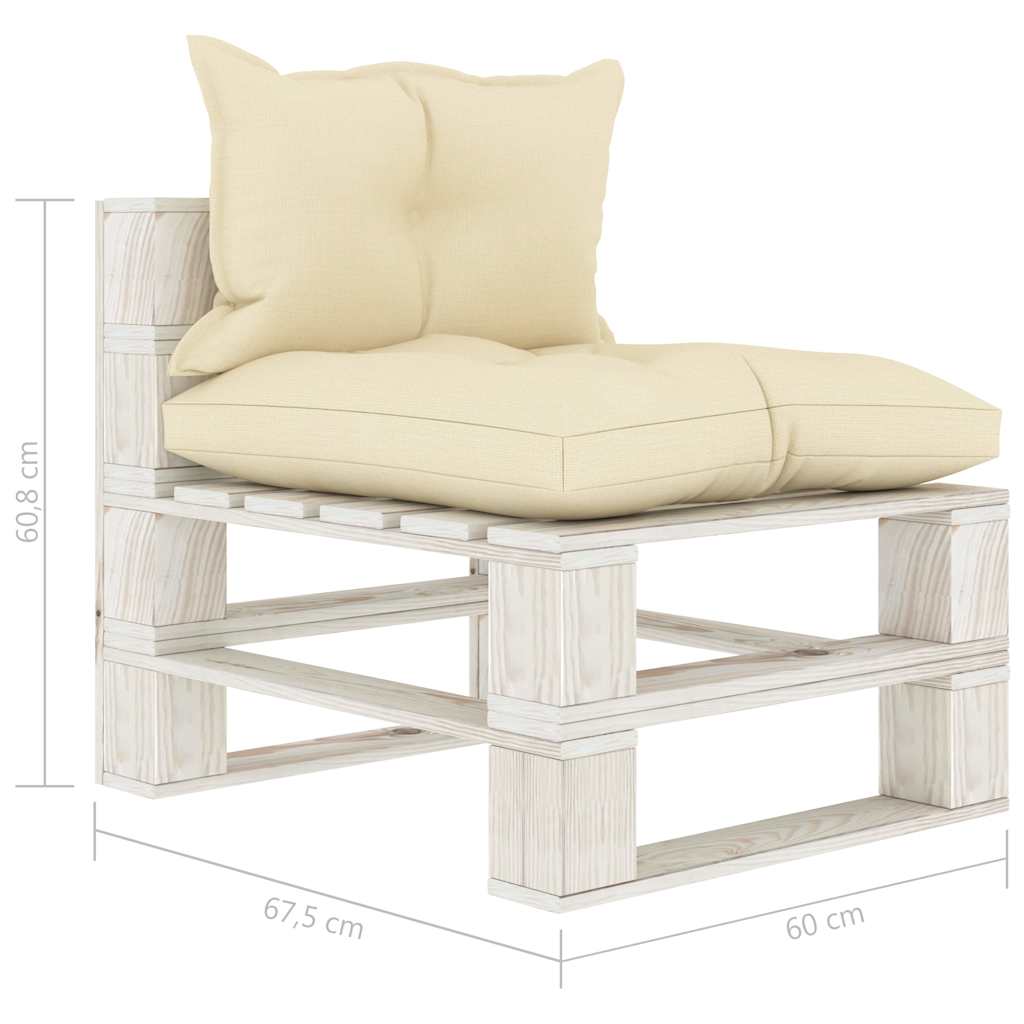 Divano da Giardino Pallet 4 Posti con Cuscini Crema in Legno