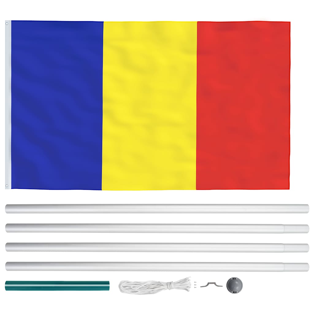 Bandiera della Romania con Pennone in Alluminio 6,2 m